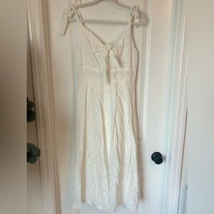 White tie front midi dress with tie shoulders and eyelet detail